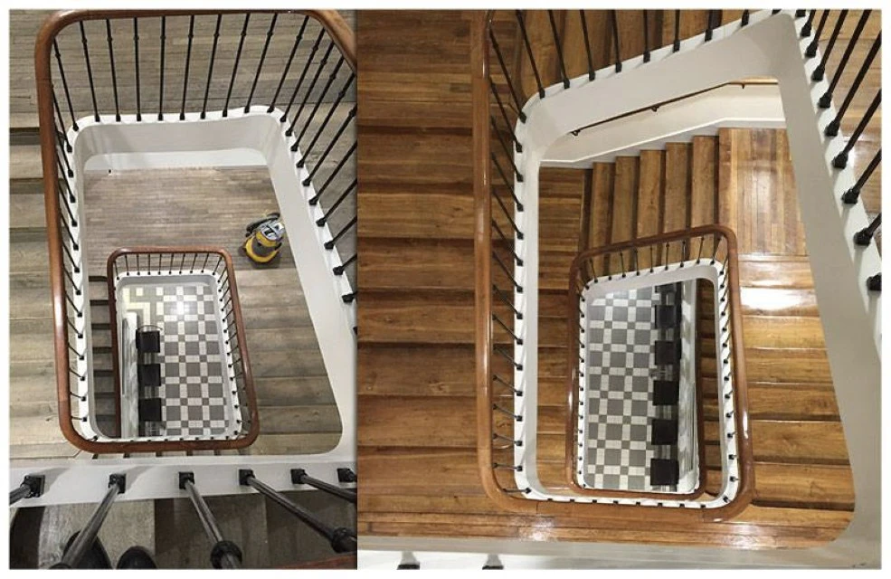 Intérieur d'une maison avec escalier et mezzanine