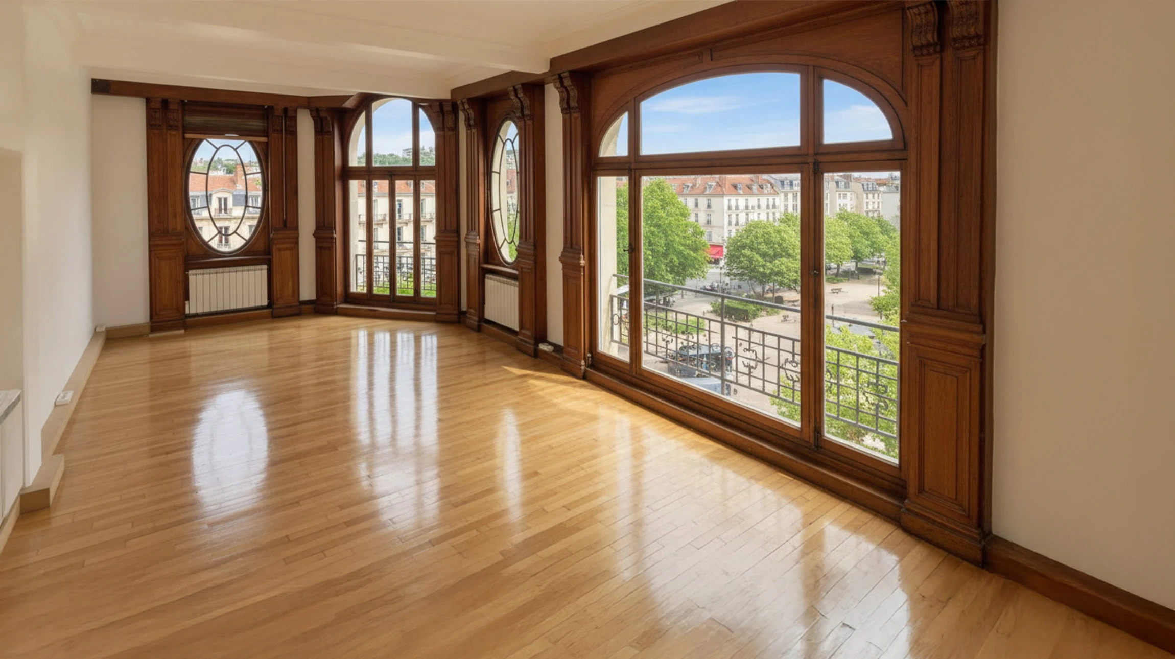 Le salon en bois moderne dispose d'un fauteuil vert sur fond vert foncé sur fond vert foncé - rendu 3D