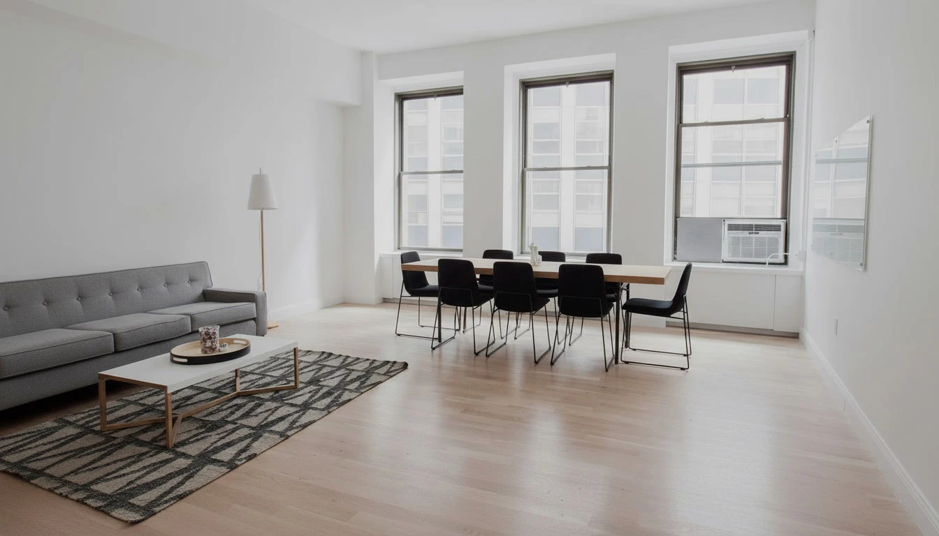 Un artisan professionnel installe un revêtement de sol dans un intérieur résidentiel moderne