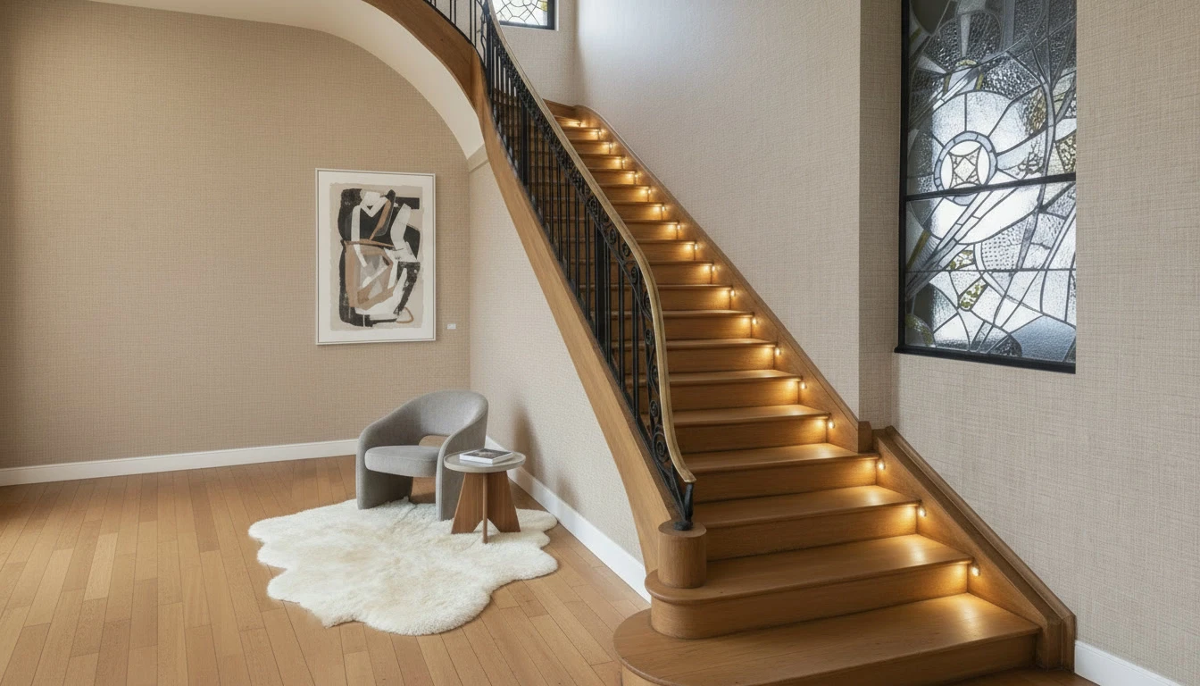 Parquet en bois massif pr&eacute;sentant un motif g&eacute;om&eacute;trique en &eacute;toile &agrave; huit branches